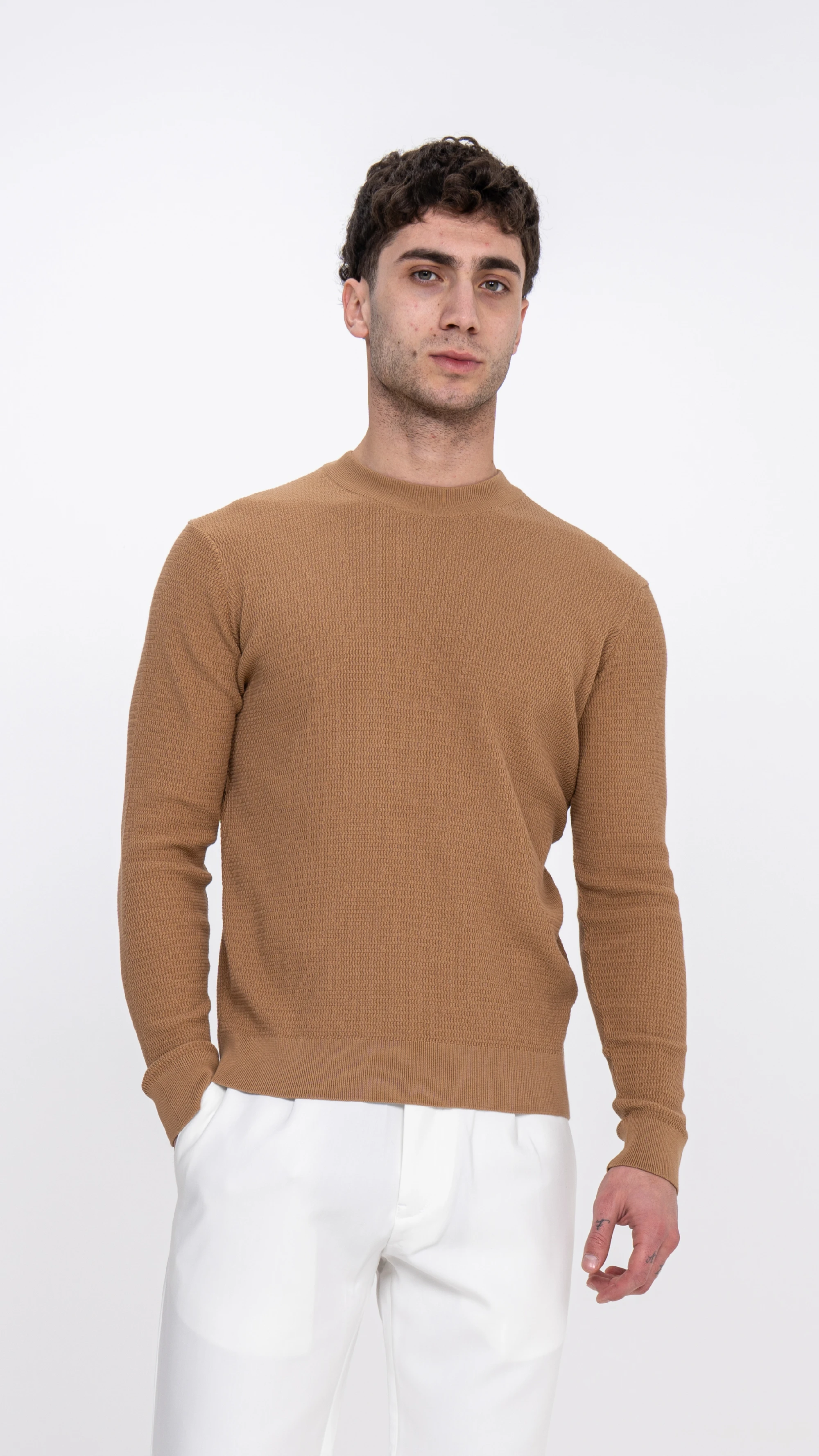 knitted Round Neck Textured Sweater