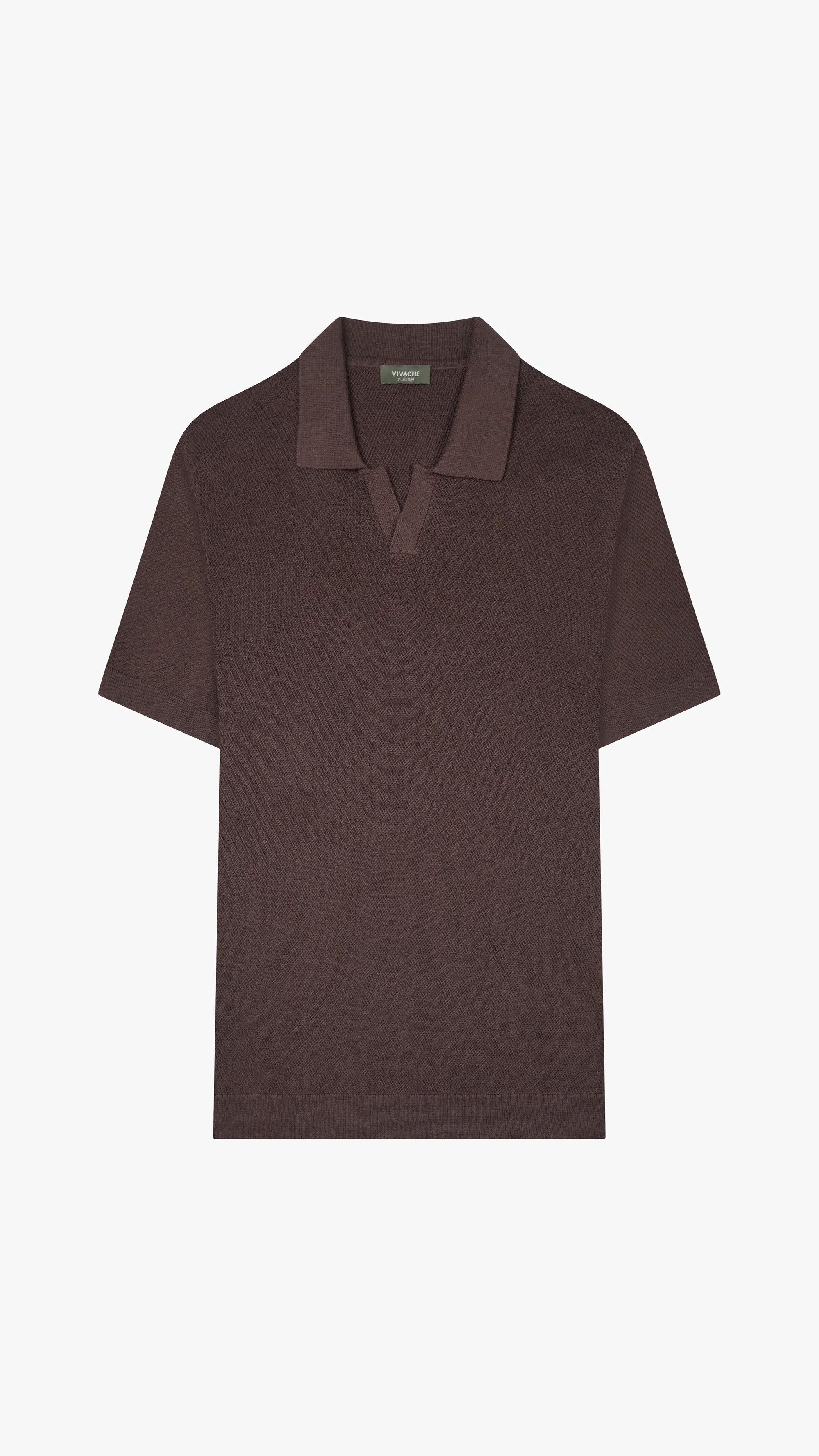 Textured Knit V Neck Polo Shirt