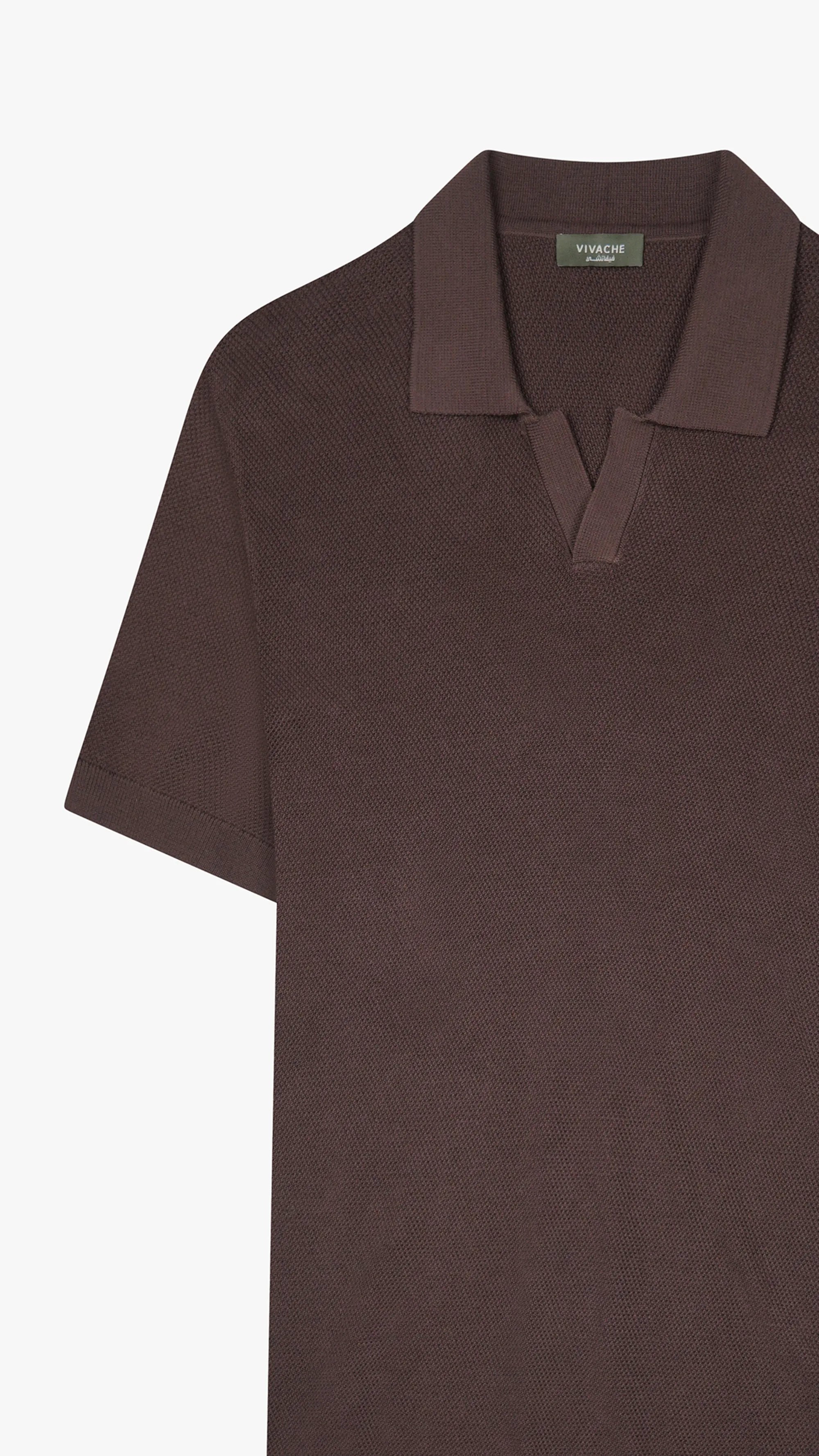 Textured Knit V Neck Polo Shirt
