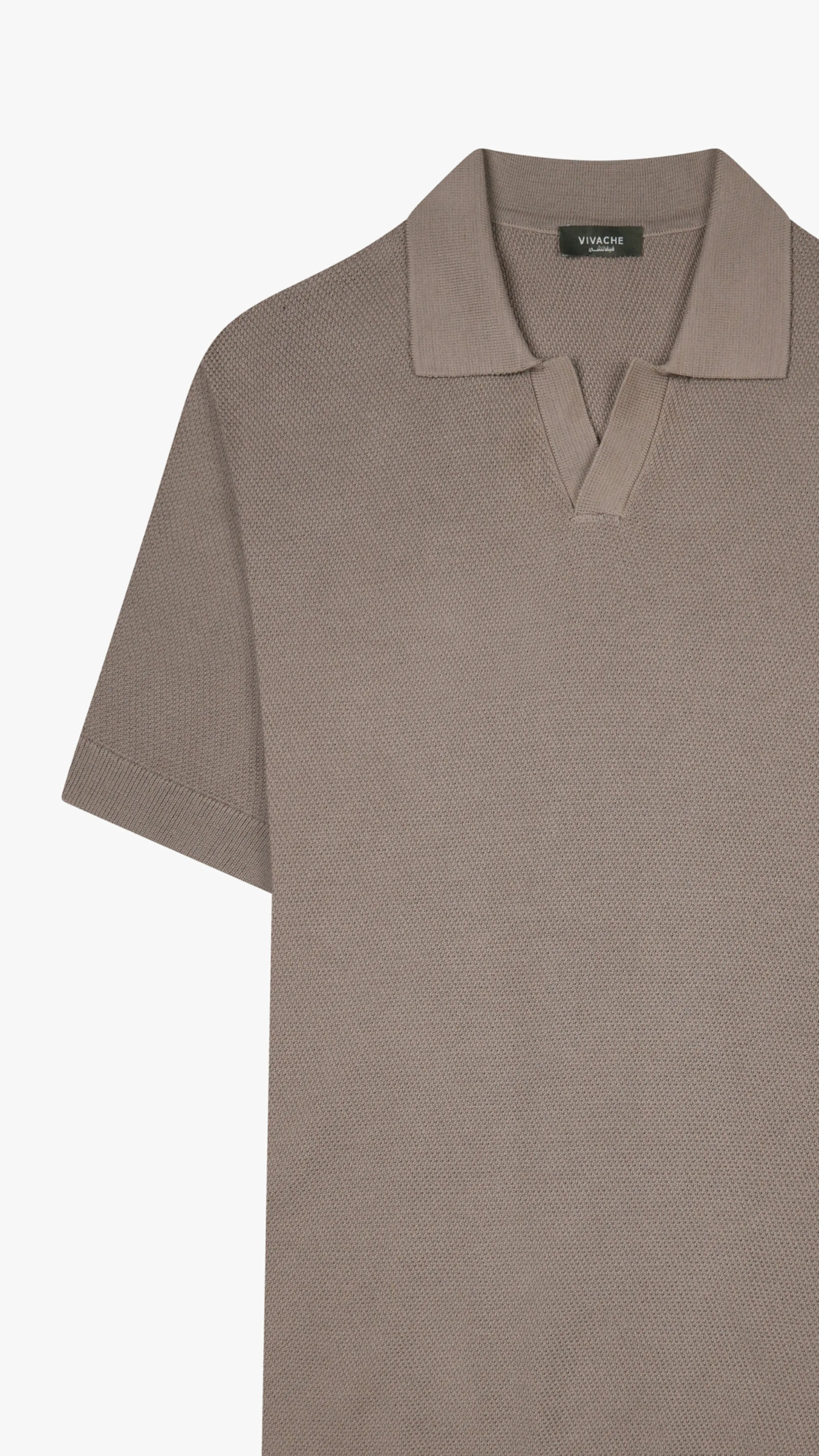 Textured Knit V Neck Polo Shirt