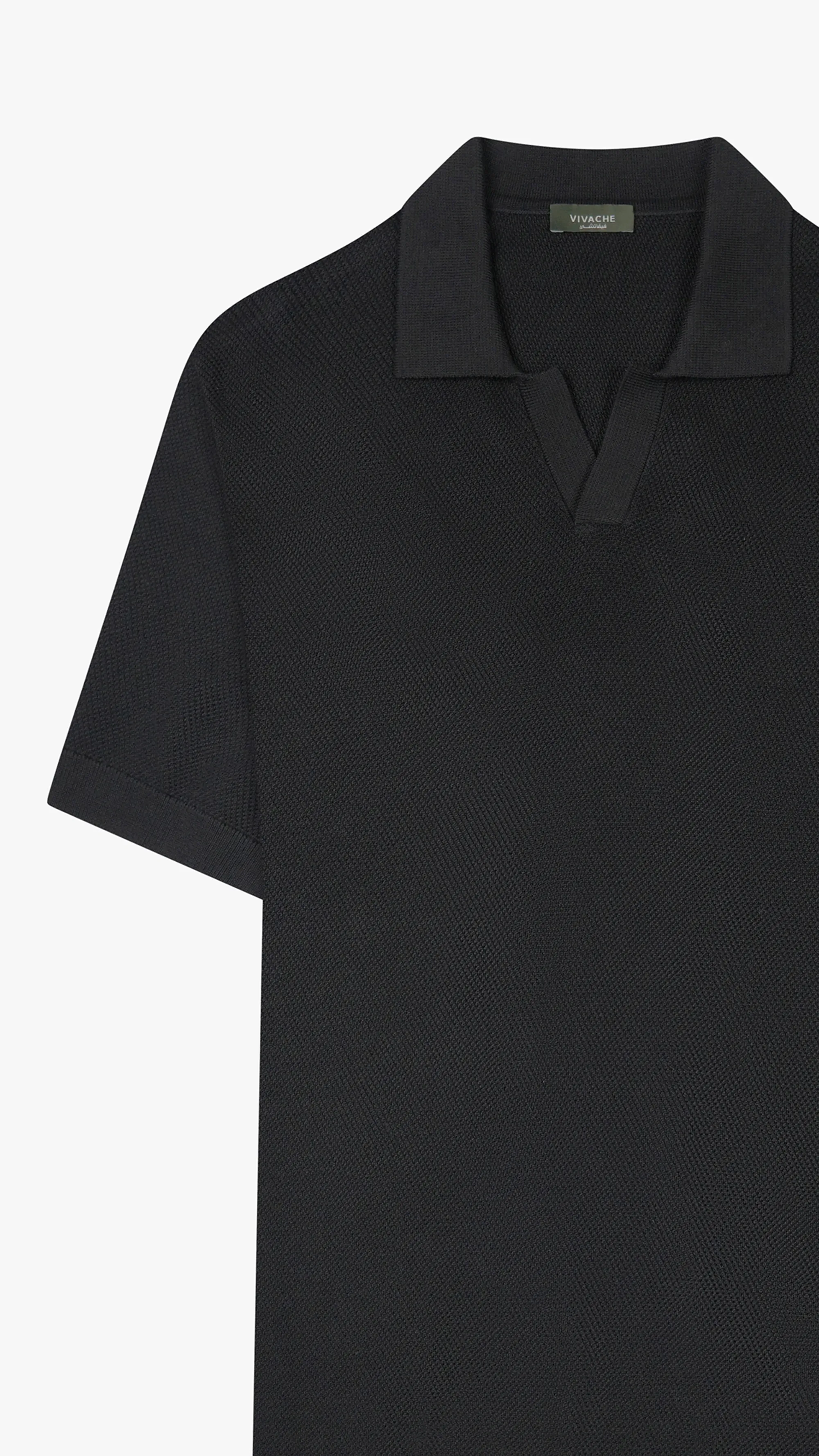 Textured Knit V Neck Polo Shirt