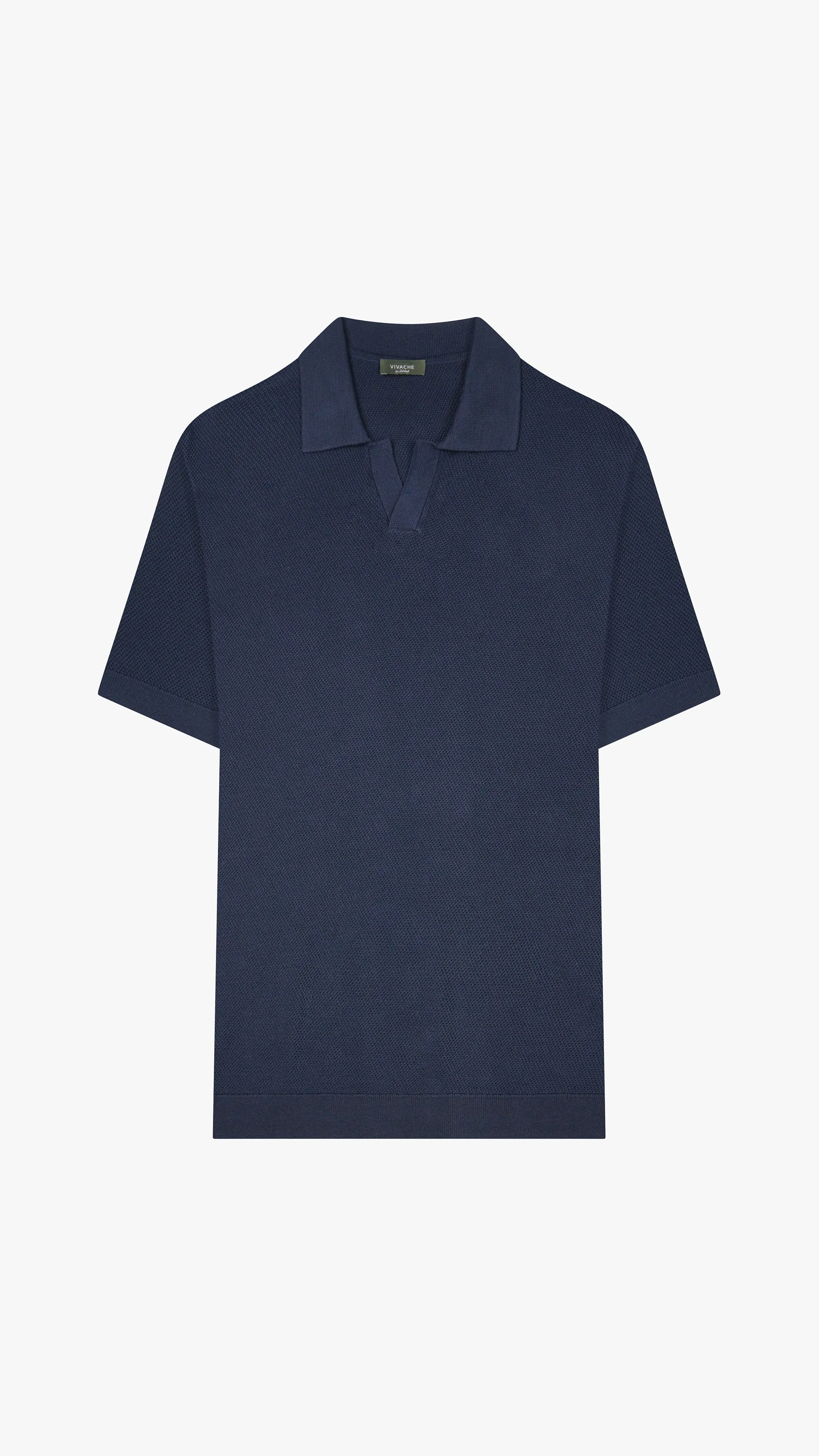 Textured Knit V Neck Polo Shirt