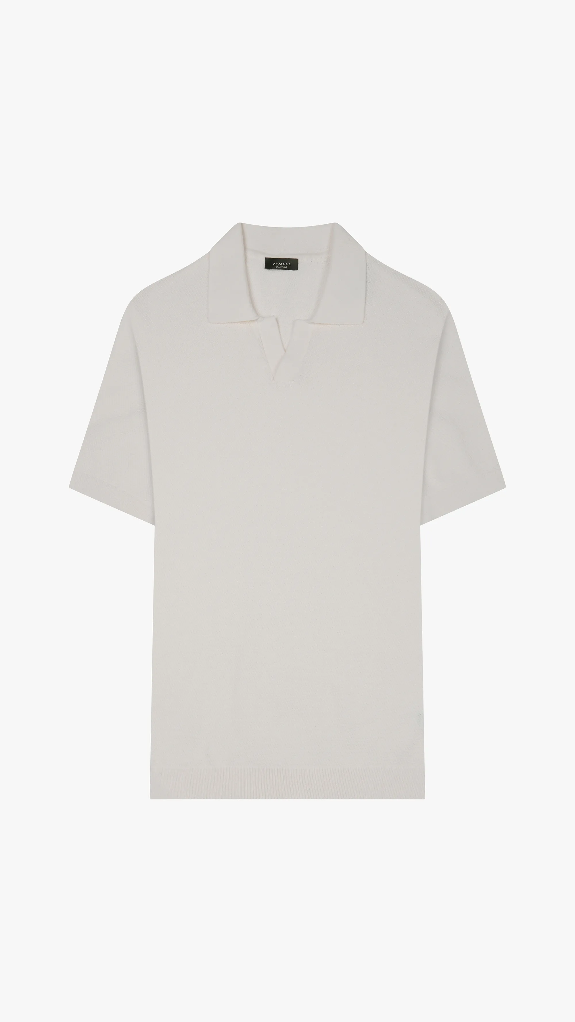 Textured Knit V Neck Polo Shirt