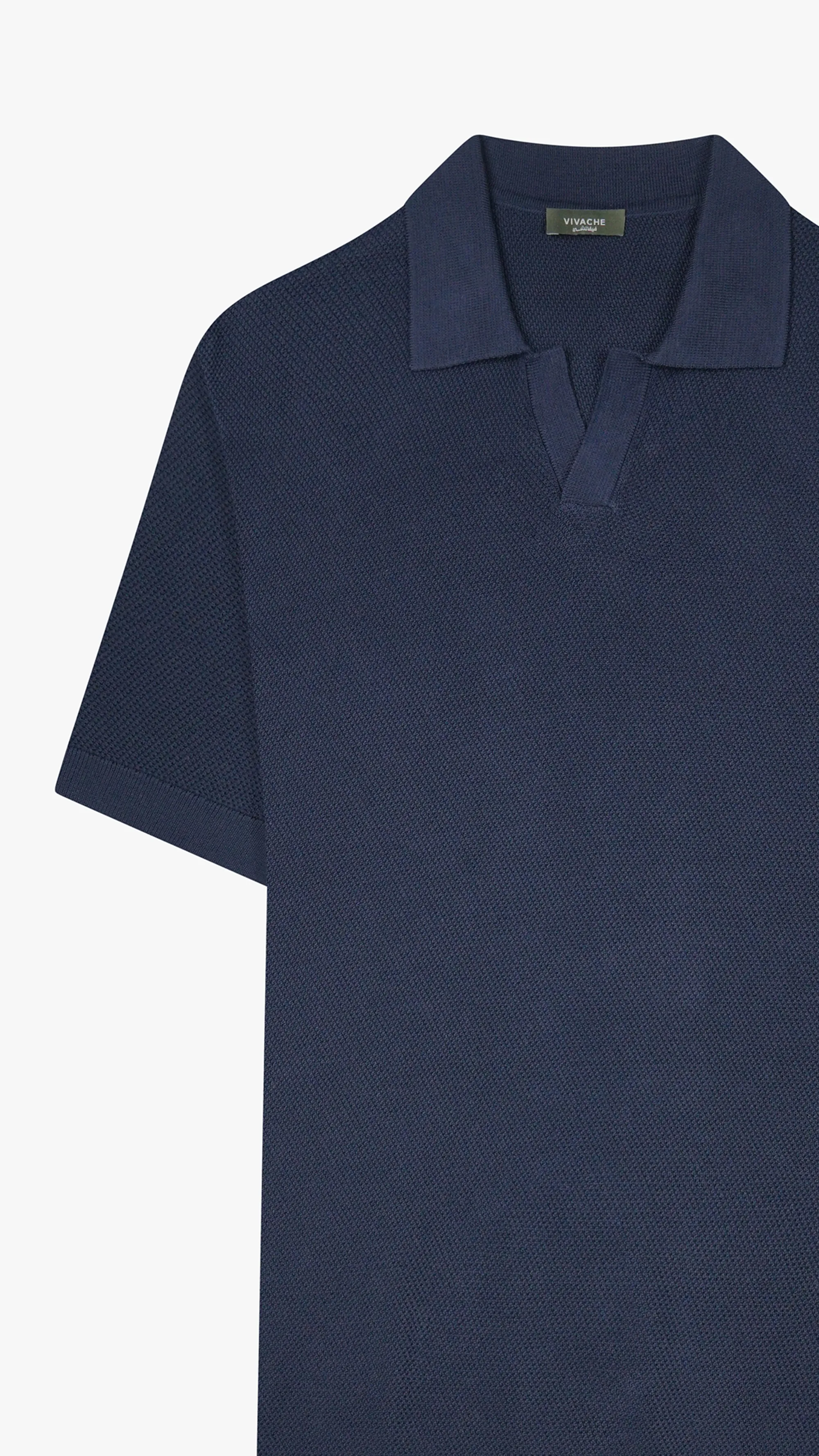 Textured Knit V Neck Polo Shirt