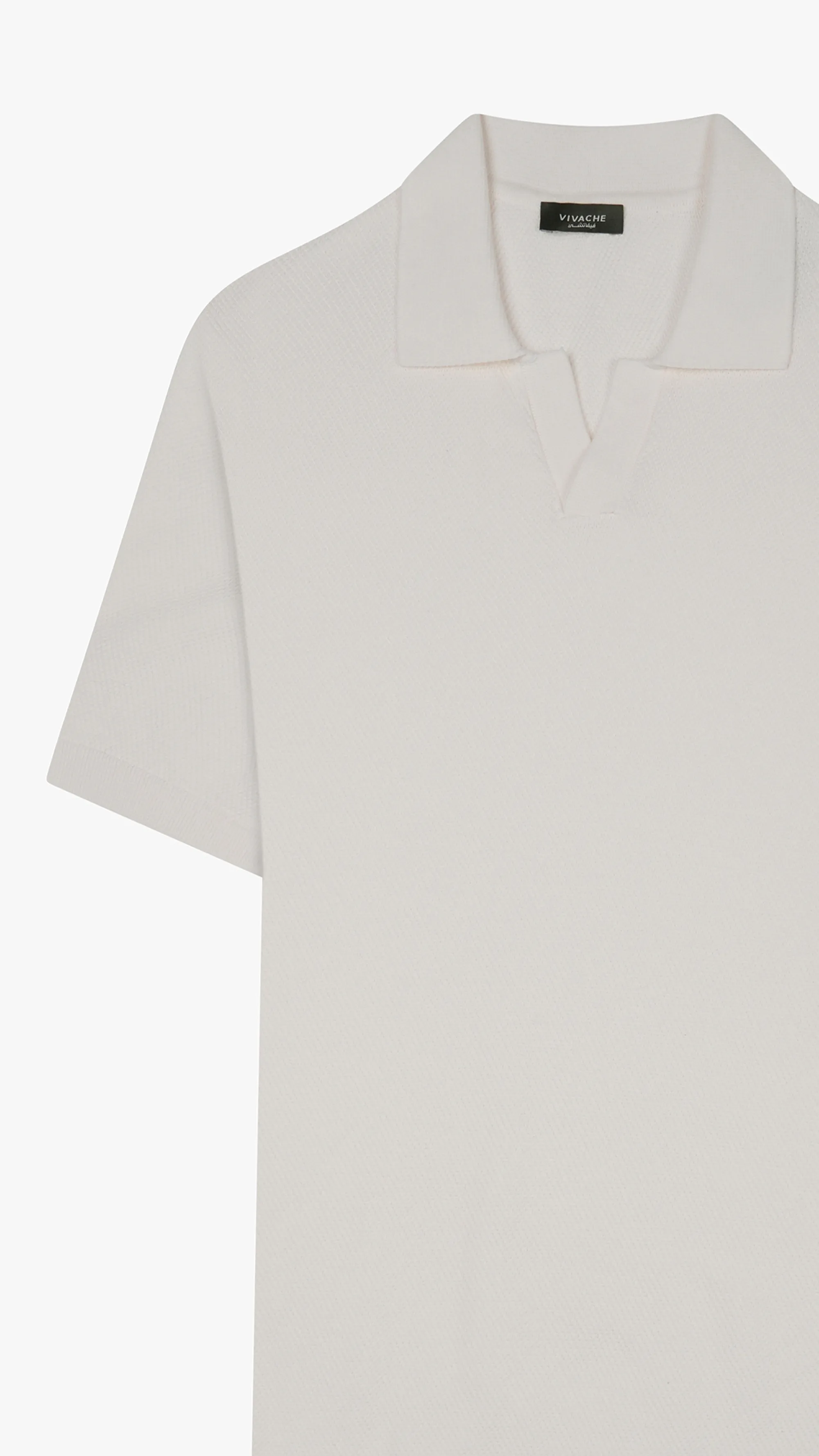 Textured Knit V Neck Polo Shirt