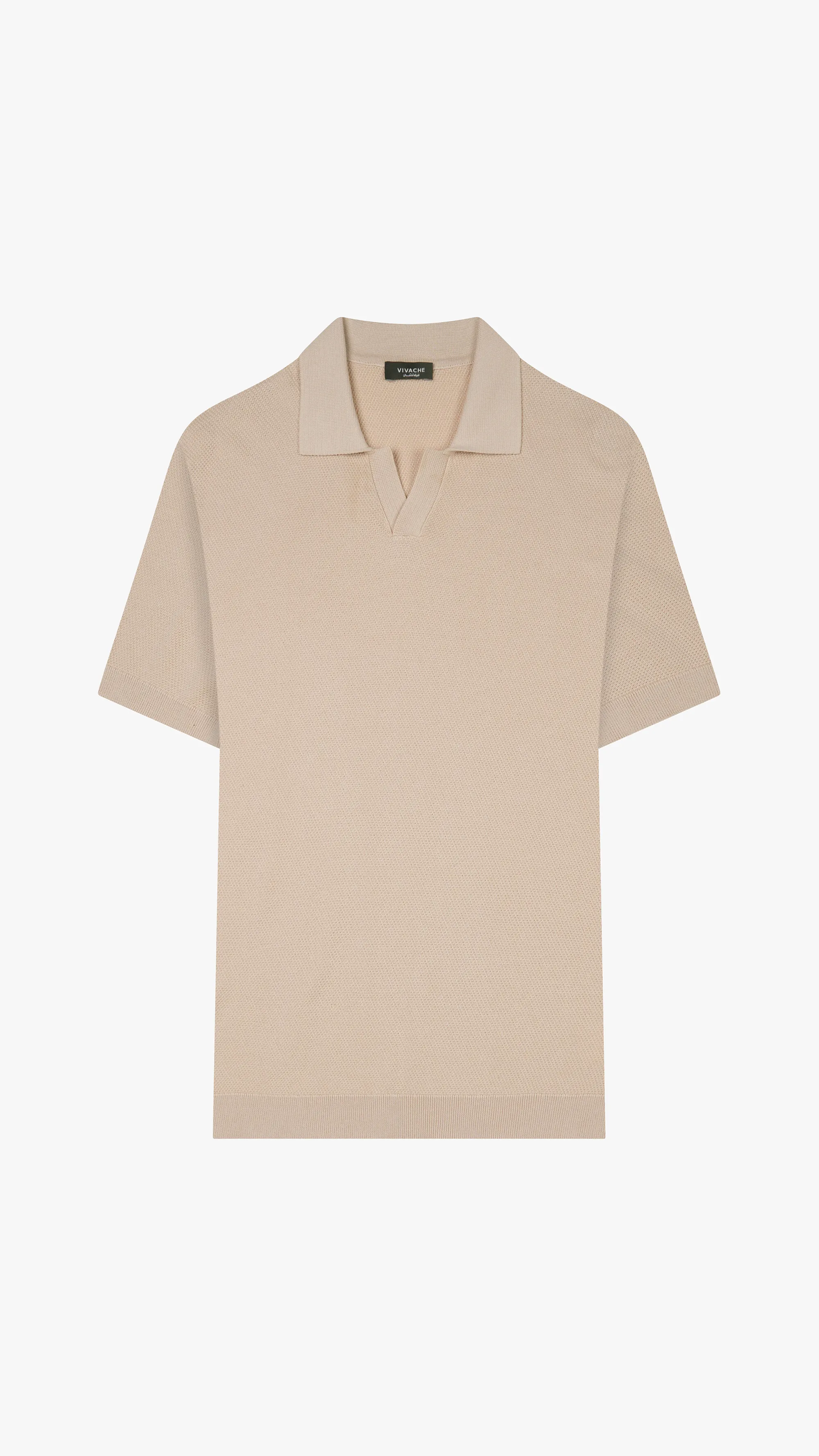 Textured Knit V Neck Polo Shirt