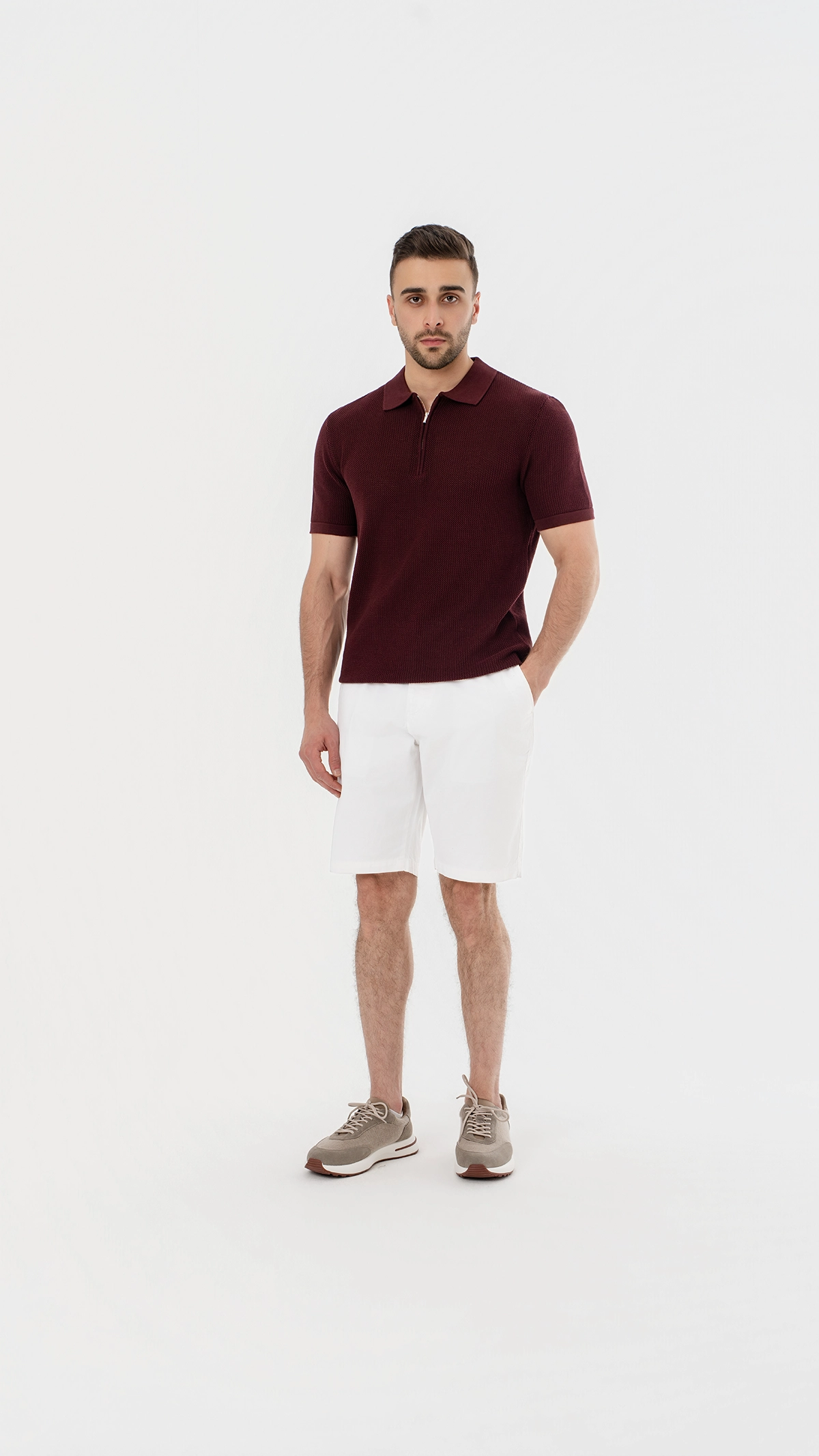 Textured Knit zip polo