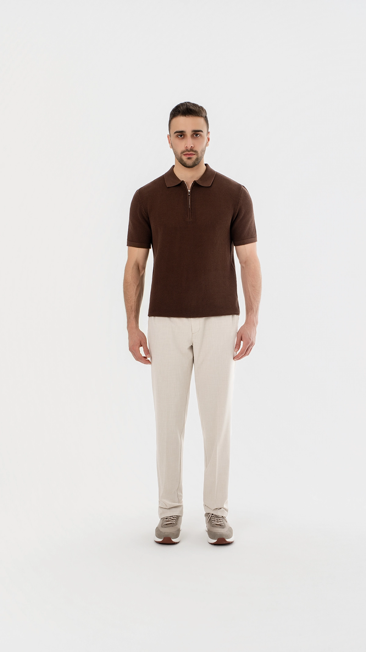 Textured Knit zip polo