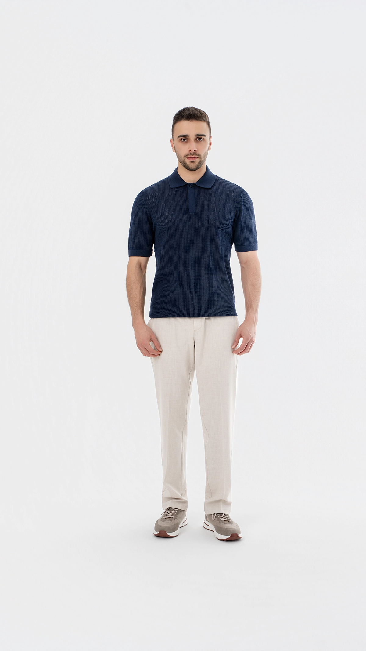 Waffle Knit Concealed Button Polo