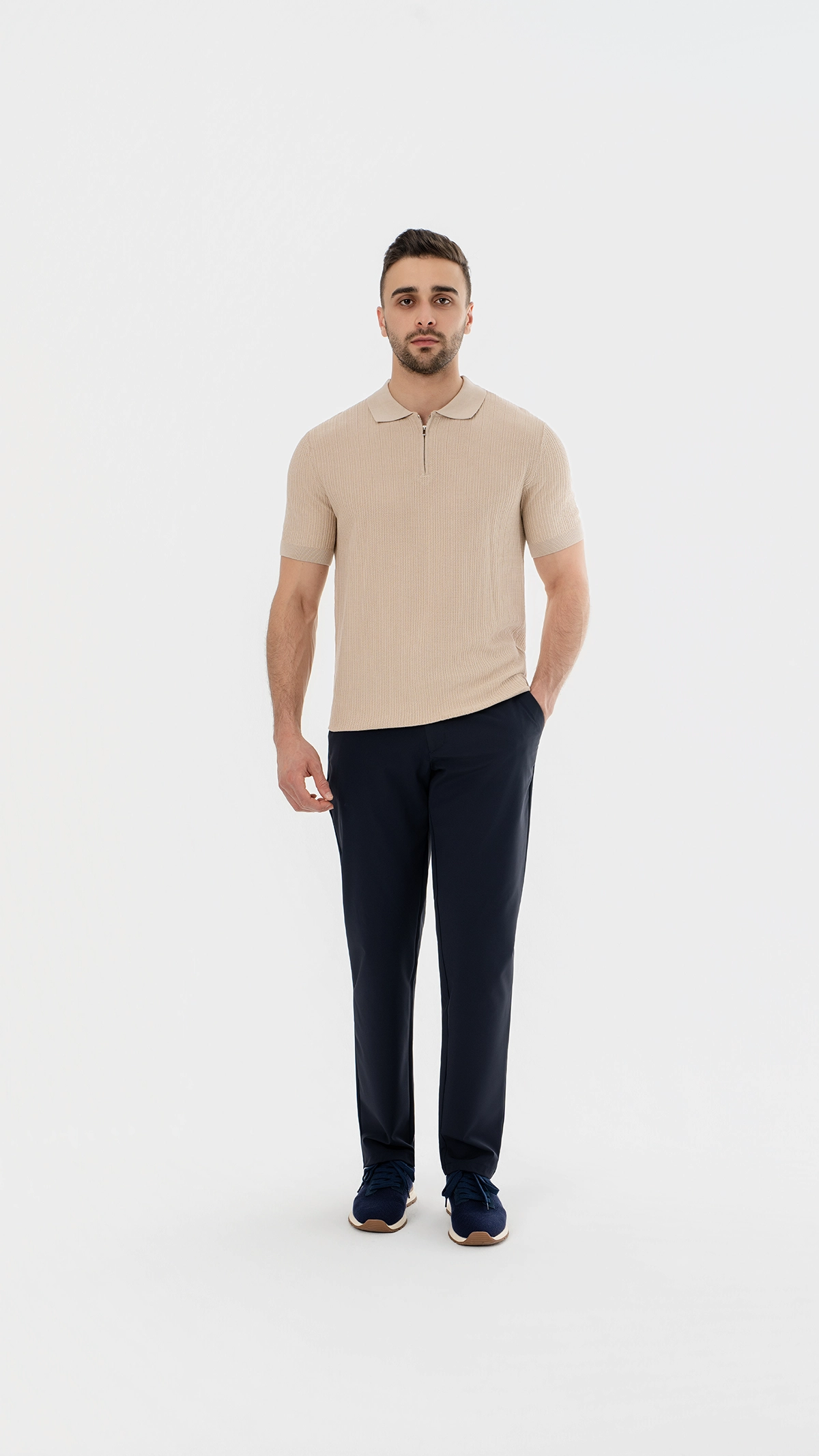 Textured Knit zip polo.