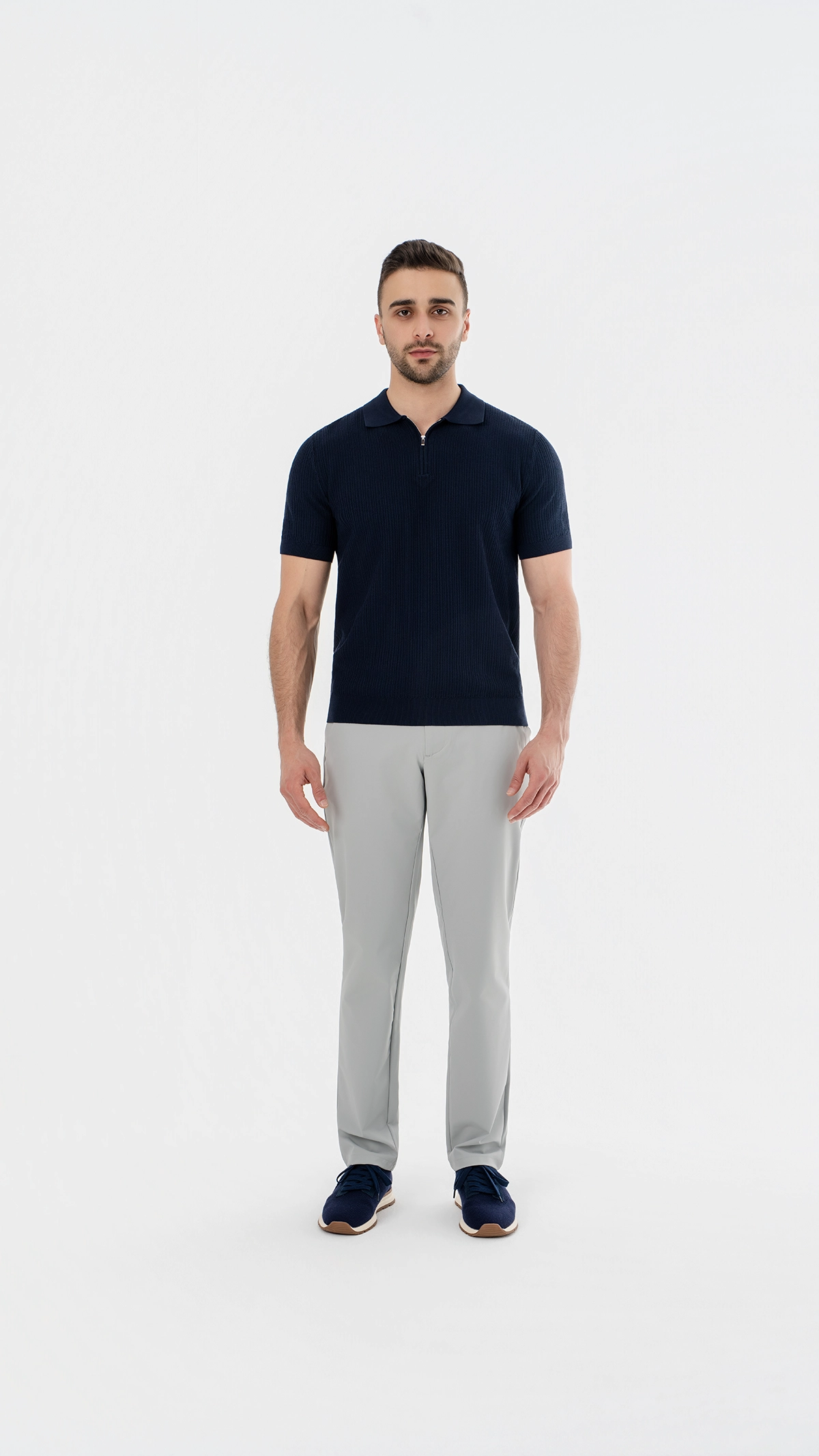 Textured Knit zip polo.