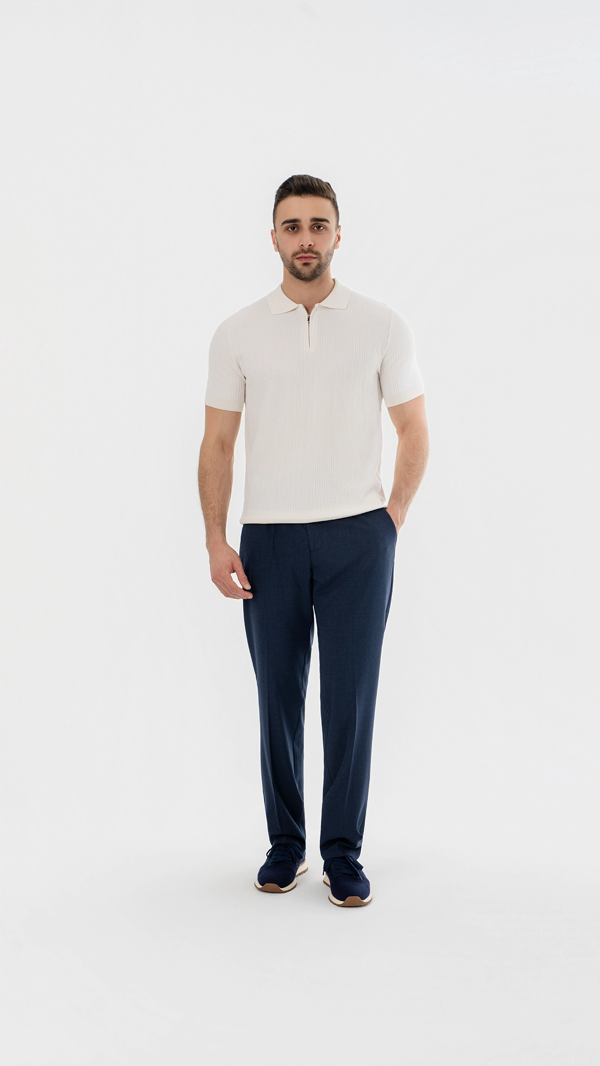Textured Knit zip polo.