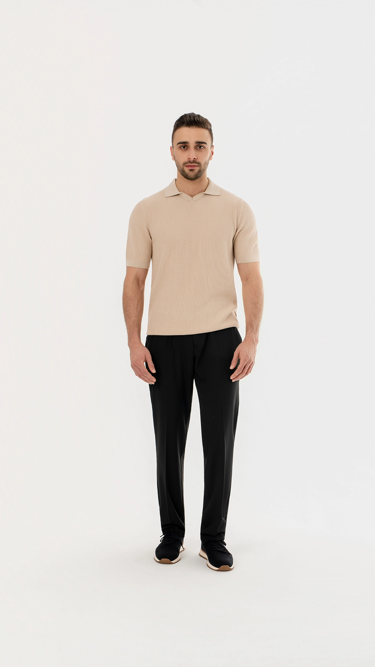 Ribbed Knit open collar polo