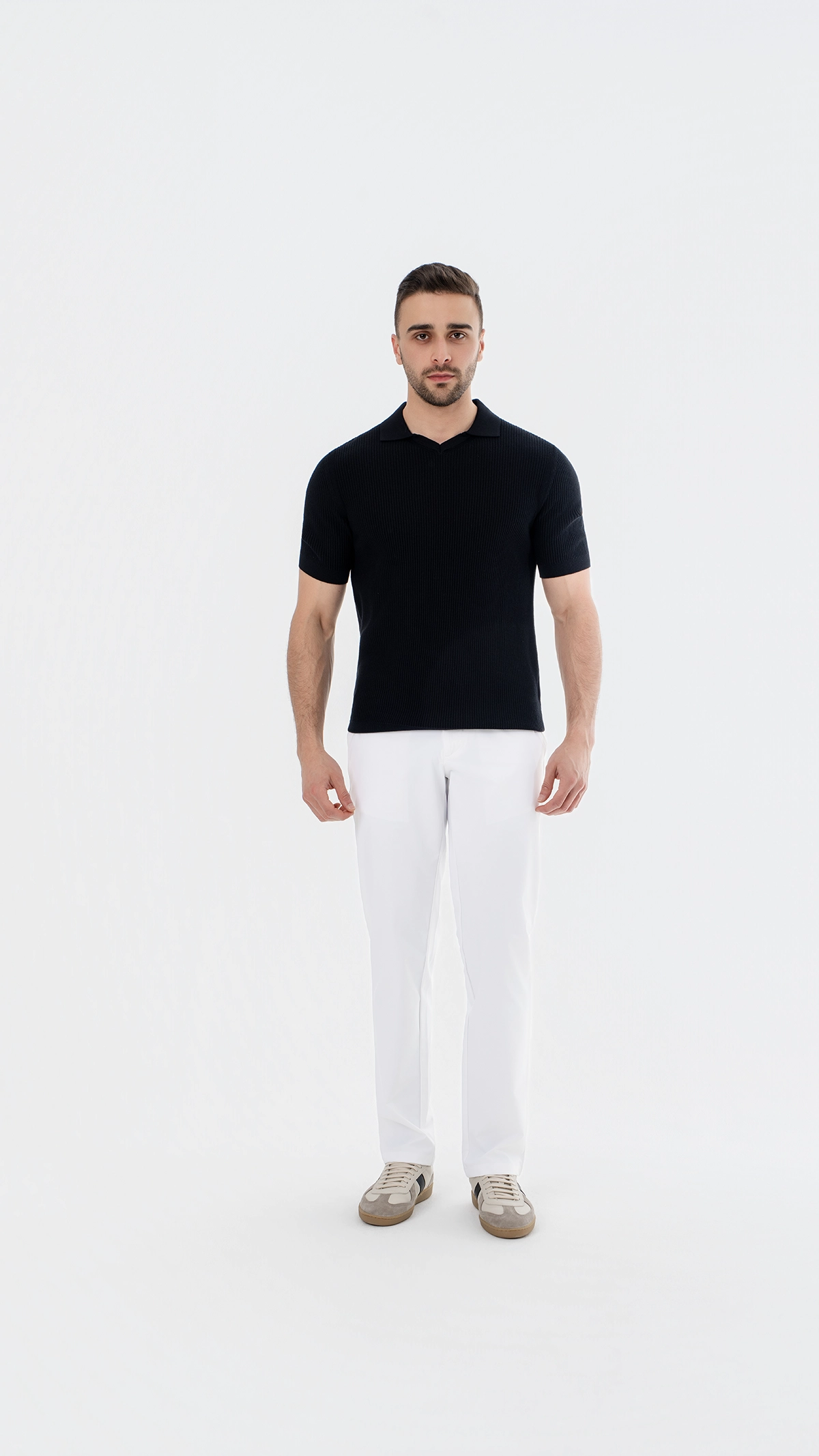 Ribbed Knit open collar polo