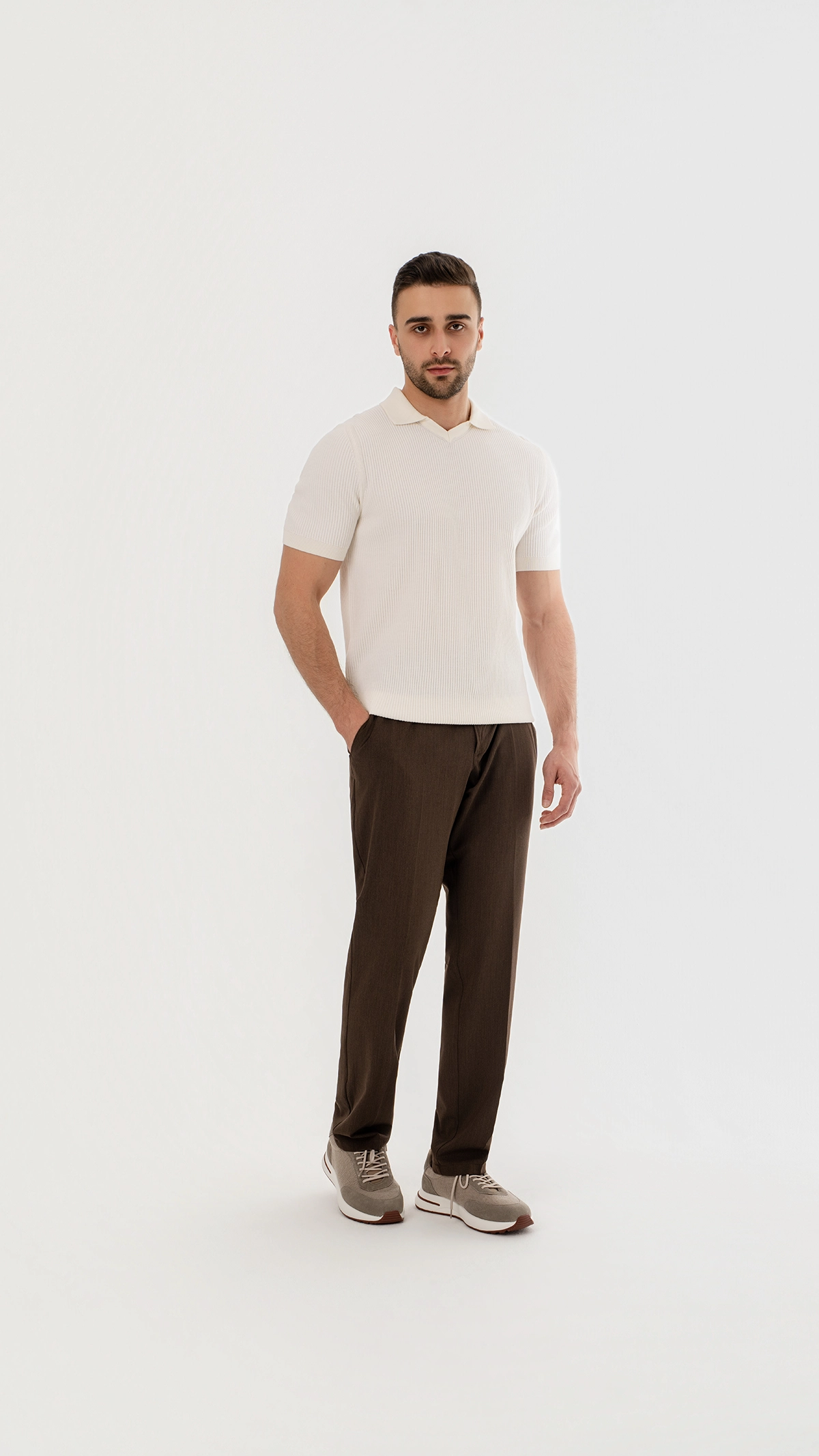 Ribbed Knit open collar polo