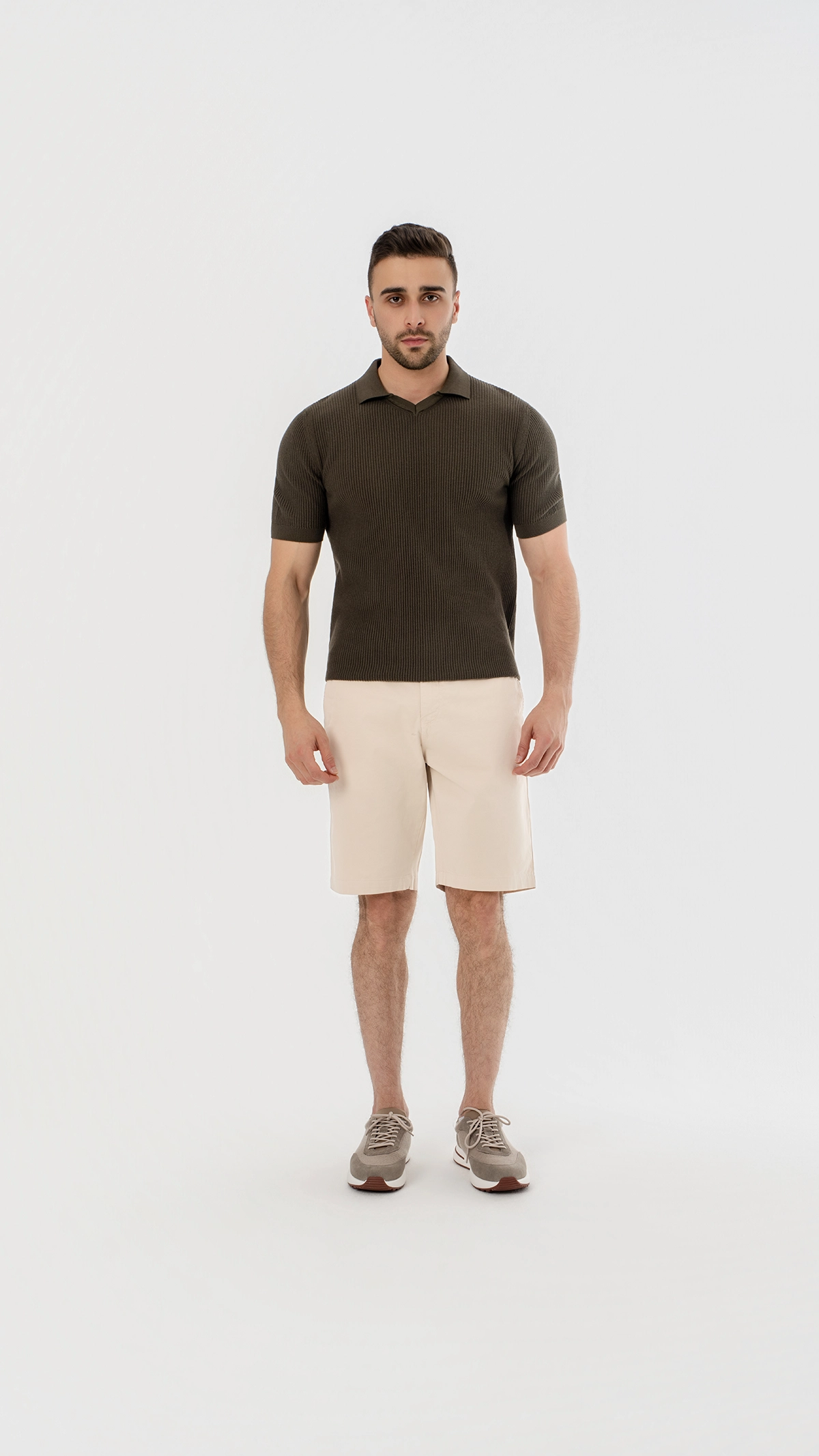Ribbed Knit open collar polo