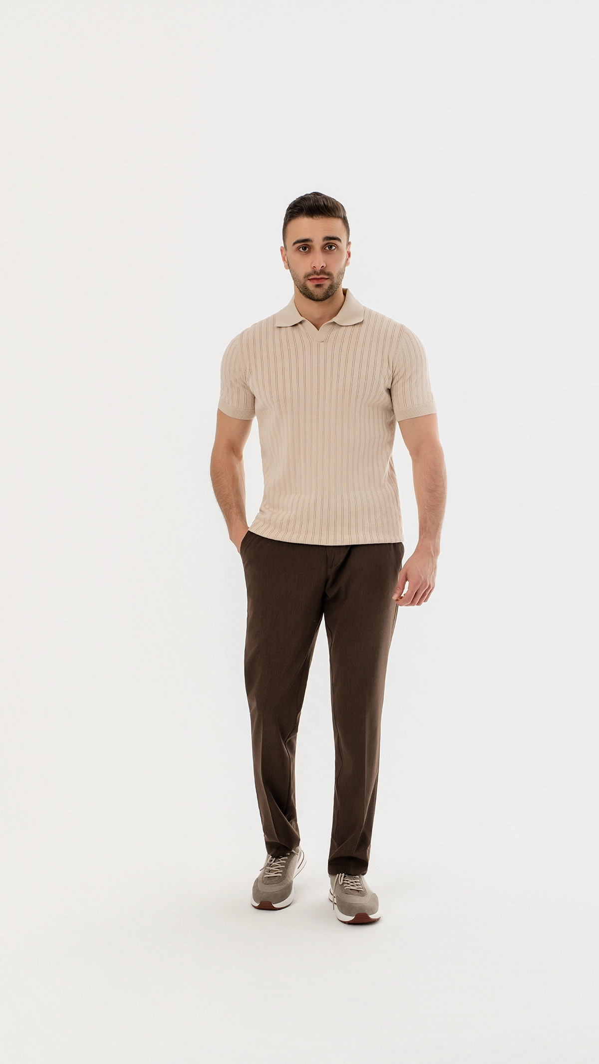 Open Collar Knit Polo