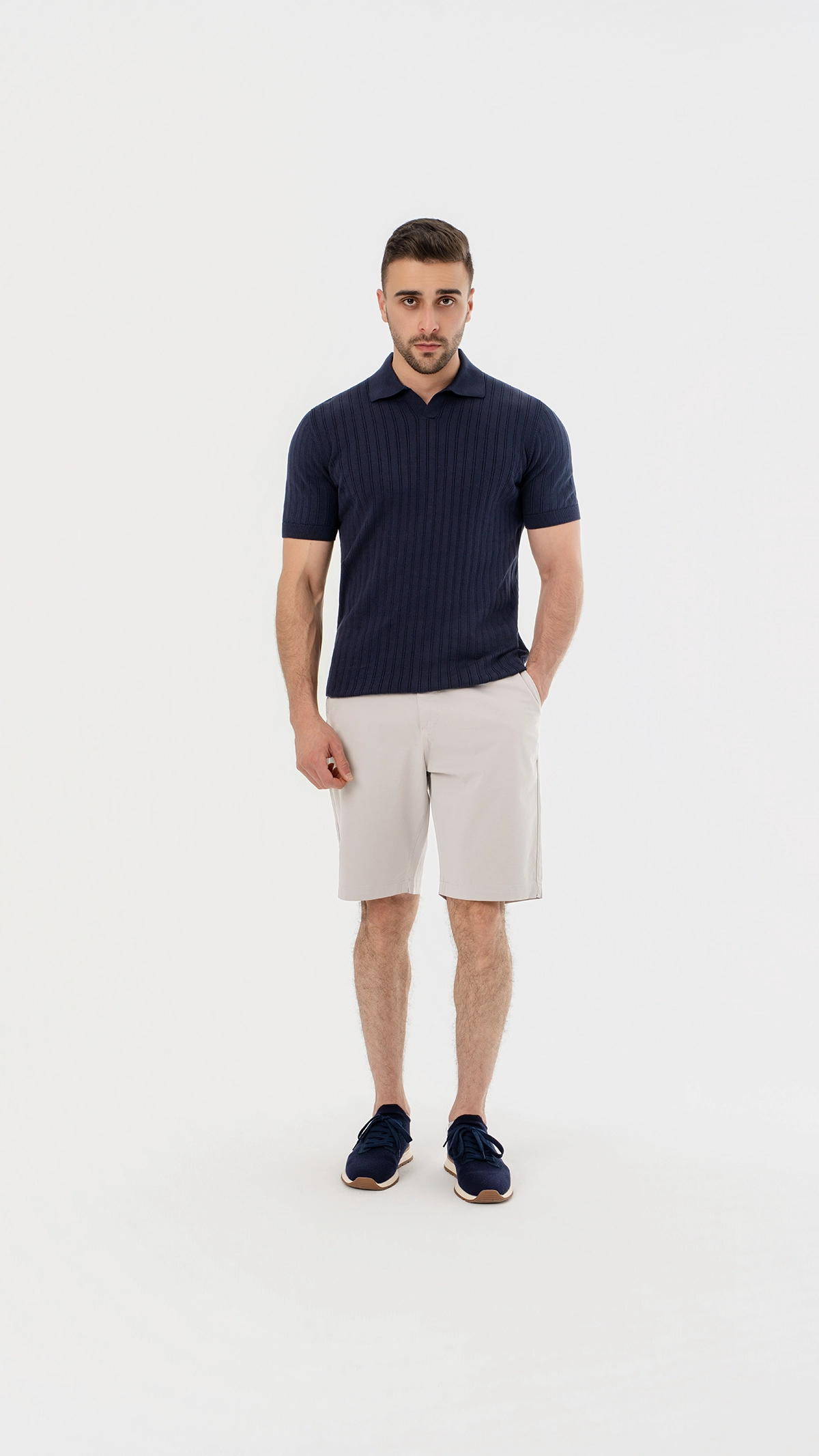 Open Collar Knit Polo
