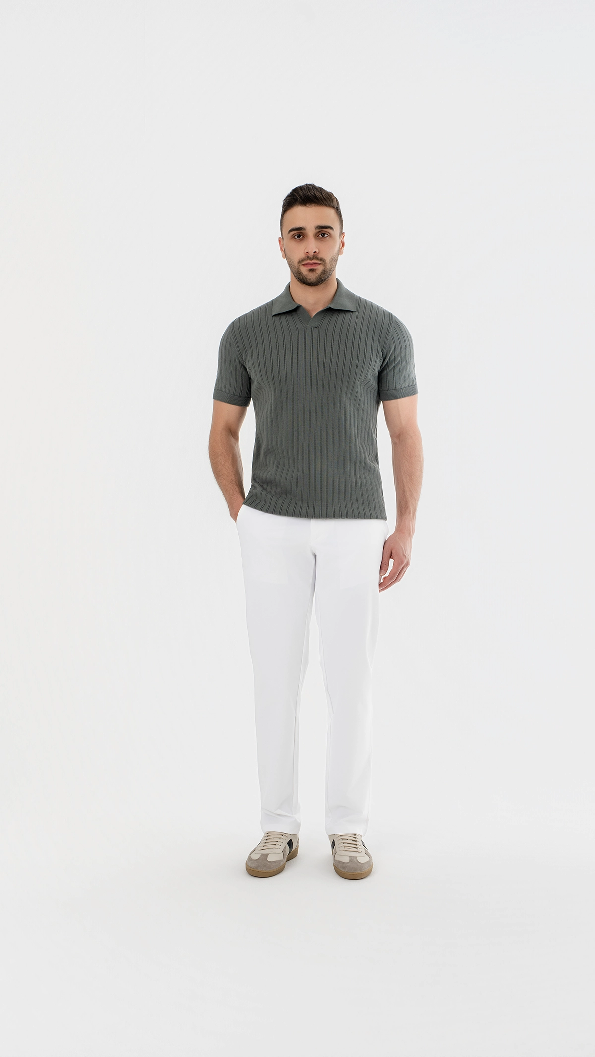 Open Collar Knit Polo