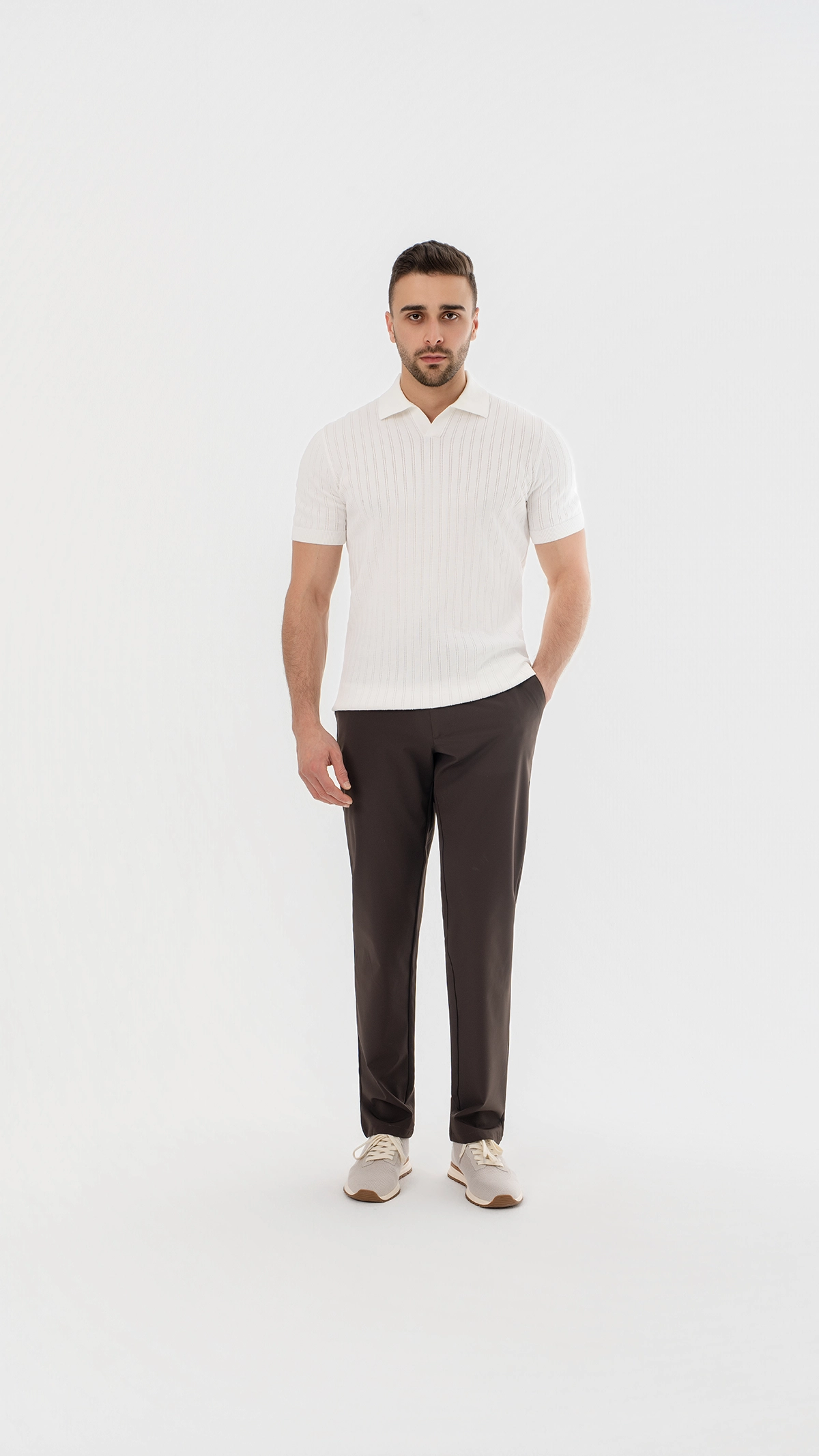 Open Collar Knit Polo